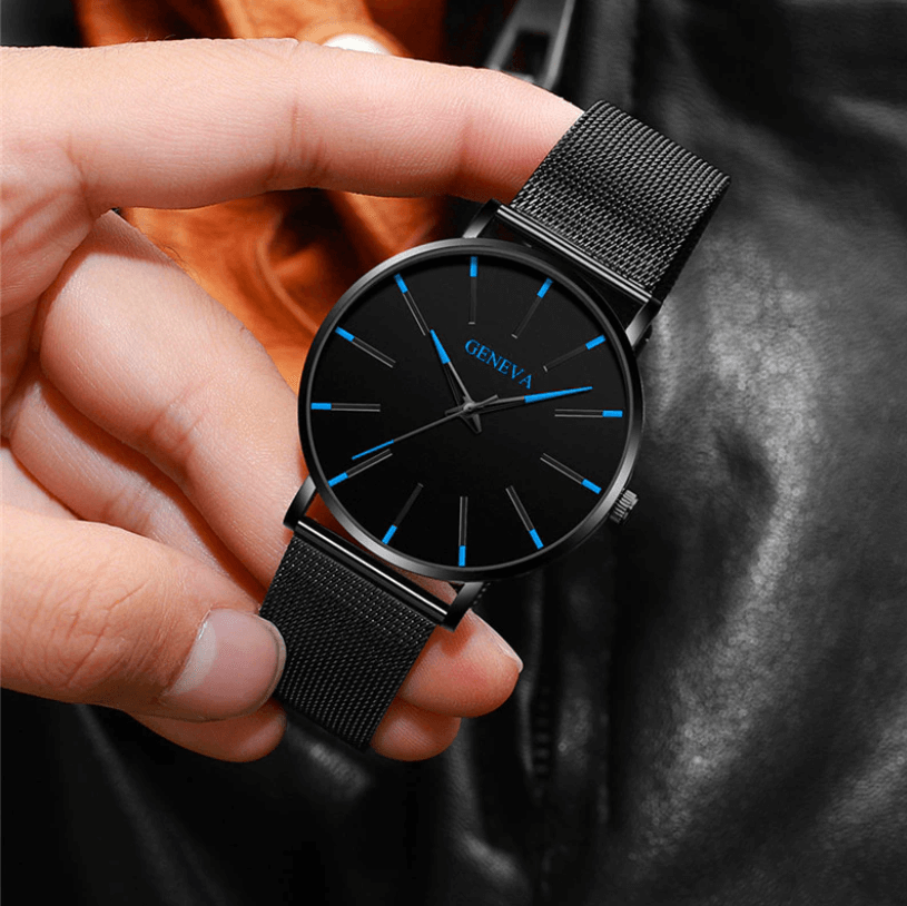 watches : Heren Horloge Zwart Ultra-Dun Quartz - Stijlvol Zakelijk Polshorloge met Leren Band in van Pantino