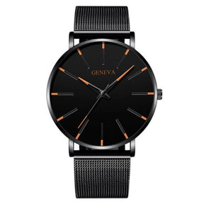 watches : Heren Horloge Zwart Ultra-Dun Quartz - Stijlvol Zakelijk Polshorloge met Leren Band in Zwart Oranje van Pantino