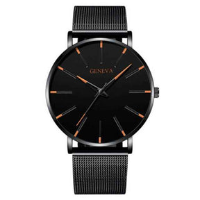 Watch : Montre Homme Geneva Quartz Ultra-Fine Argent Acier Inoxydable Élégante Minimaliste 40mm in Noir Orange van Pantino
