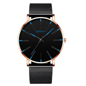 watches : Heren Horloge Zwart Ultra-Dun Quartz - Stijlvol Zakelijk Polshorloge met Leren Band in Blauwe Roos van Pantino