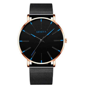 Watch : Montre Homme Geneva Quartz Ultra-Fine Argent Acier Inoxydable Élégante Minimaliste 40mm in Bleu Rose van Pantino