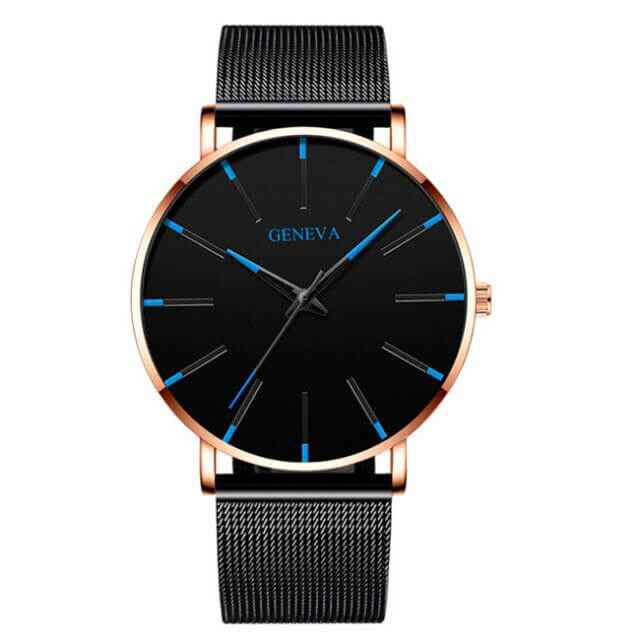 Watch : Montre Homme Geneva Quartz Ultra-Fine Argent Acier Inoxydable Élégante Minimaliste 40mm in Bleu Rose van Pantino