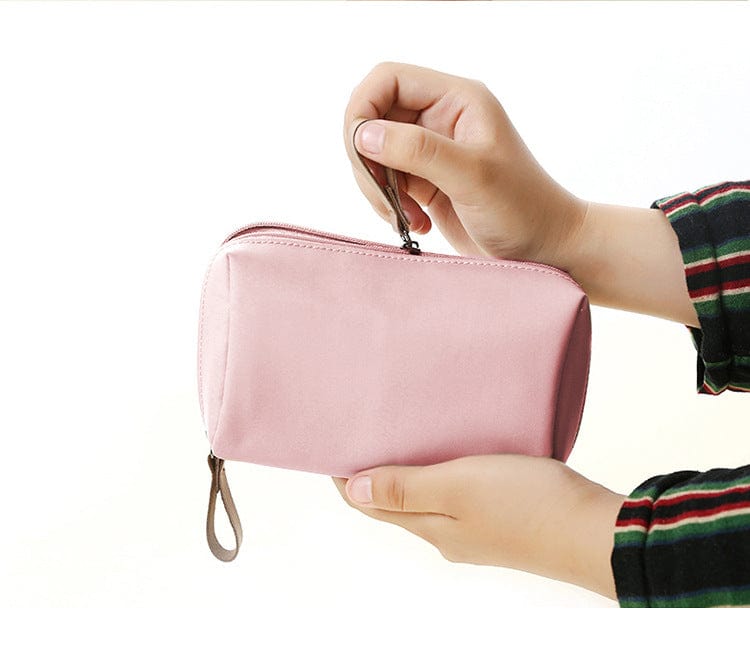 bags : Elegante Cosmetisch Tasje met Dubbele Rits - Groen in Roze van Pantino