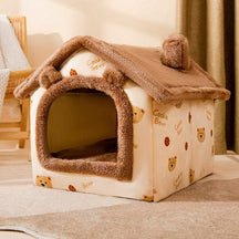 pets : Fluffy Dierenhuisje - Een Cosy & Warme Slaapplek voor Jouw Huisdier - Bruin met Sterren in Beige bruin van Pantino