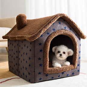 pets : Fluffy Dierenhuisje - Een Cosy & Warme Slaapplek voor Jouw Huisdier - Bruin met Sterren in Bruin met sterren van Pantino
