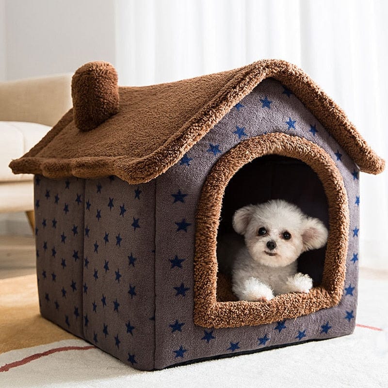 pets : Fluffy Dierenhuisje - Een Cosy & Warme Slaapplek voor Jouw Huisdier - Bruin met Sterren in Bruin met sterren van Pantino