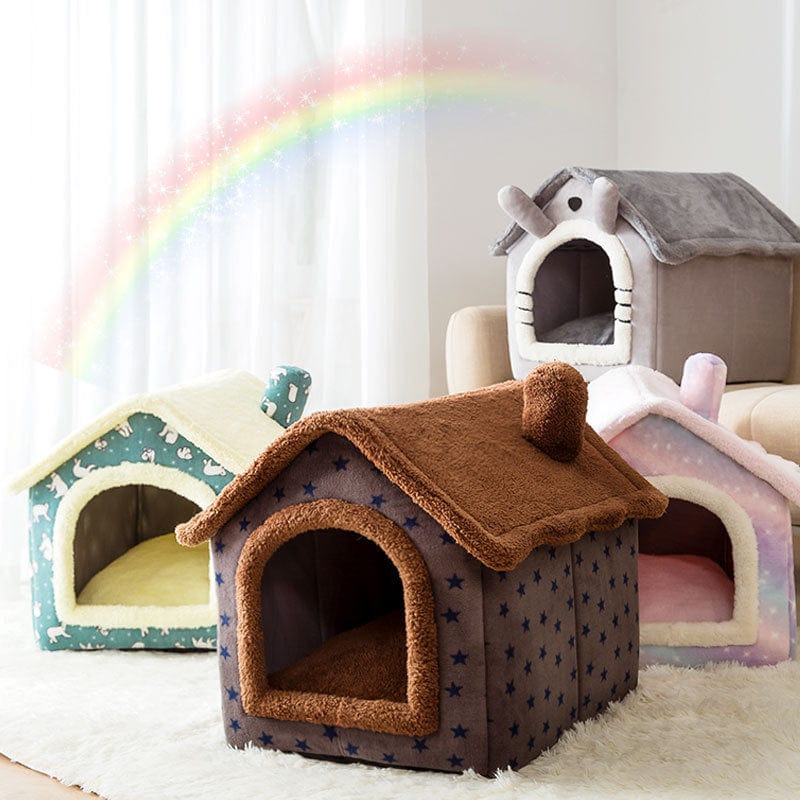 pets : Fluffy Dierenhuisje - Een Cosy & Warme Slaapplek voor Jouw Huisdier - Bruin met Sterren in van Pantino