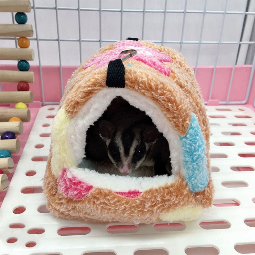 pets : Harry Hamster Huis - Extra Zacht Hamster Huis & Hangmat - Paars met Hartjes in Bruin met sterren van Pantino