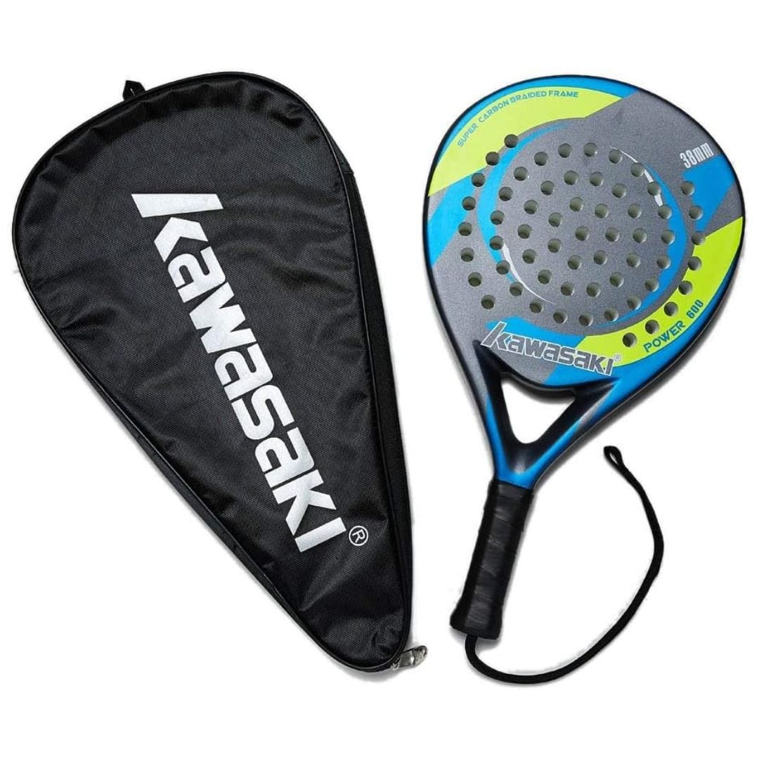 outdoor equipment : Padelracket Kawasaki 3K Carbon 365g - EVA-Schuim inclusief Hoes 4 Varianten in Power 600 Blauw van Pantino