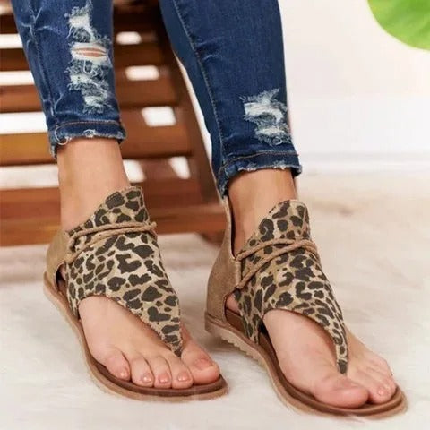 Sandals : Orthopedische Sandalen Dames - Sandalen - Beige Luipaard in Bruine Luipaard van Pantino