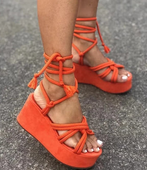 Sandals : Dames Sandalen Zwart Leer - Vintage Retro Stijl - Comfortabel & Elegant in Oranje van Pantino