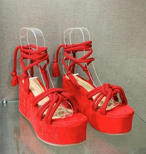 Sandals : Dames Sandalen Zwart Leer - Vintage Retro Stijl - Comfortabel & Elegant in Rood van Pantino