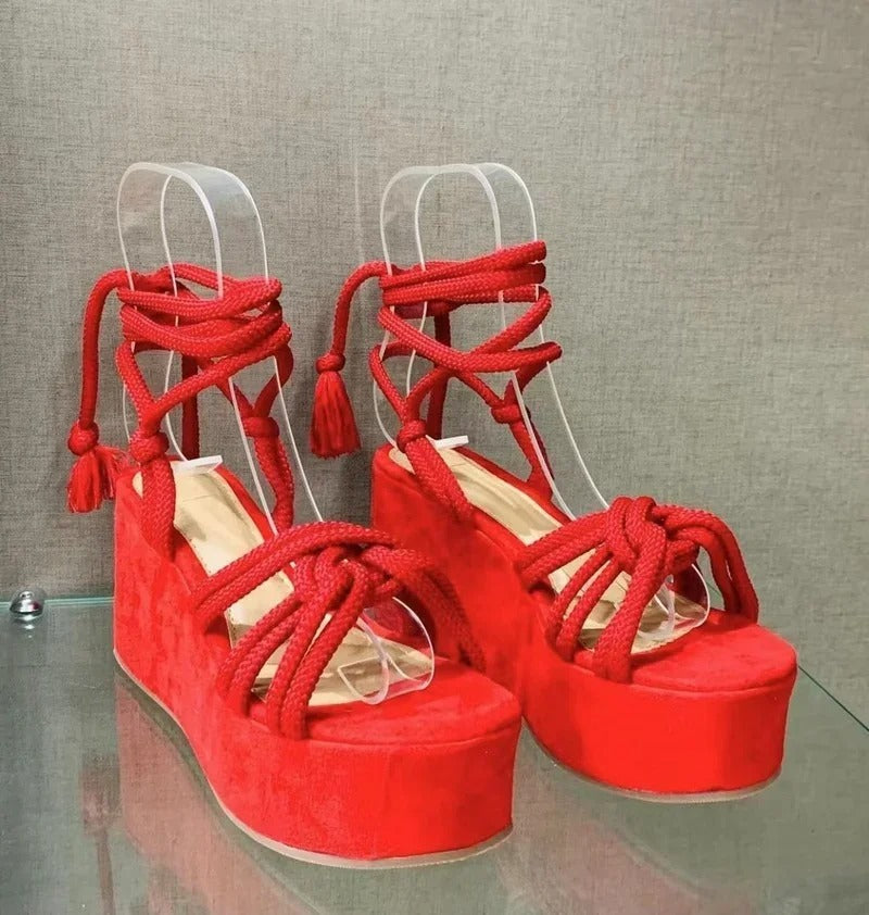 Sandals : Dames Sandalen Zwart Leer - Vintage Retro Stijl - Comfortabel & Elegant in Rood van Pantino
