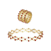 Bracelet : Armband Zilver - Elegante Ring (1 + 1) 2-In-1 in Goud en Robijnen van Pantino