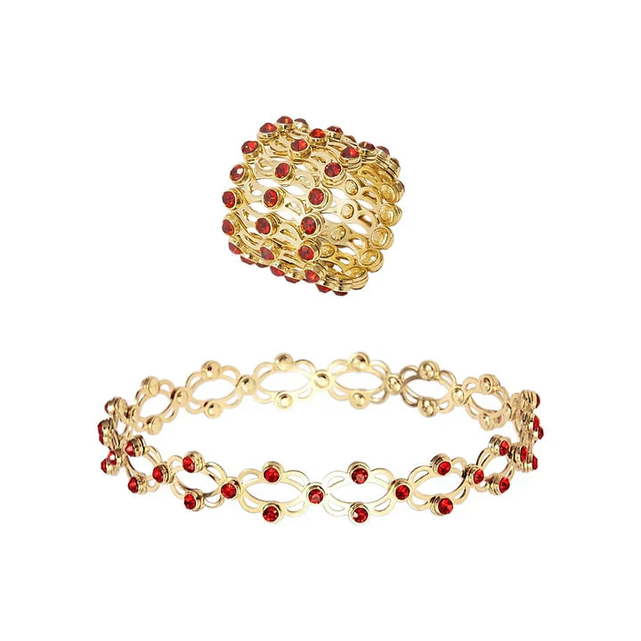 Bracelet : Armband Zilver - Elegante Ring (1 + 1) 2-In-1 in Goud en Robijnen van Pantino