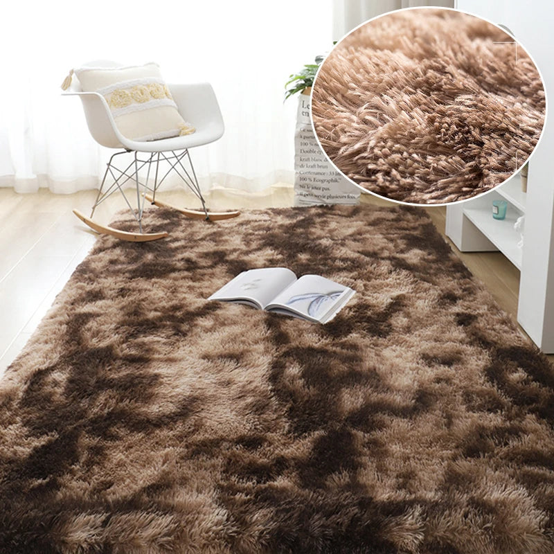 home & garden : Pluizig Vloerkleed Grijs - Zachte Woonkamer Slaapkamer Tapijt - Polyester in Bruin tie-dye 160x230 cm van Pantino