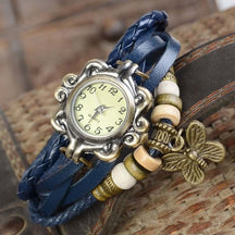 watches : Dames Horloge Rood - Vintage Stijlvol Armband Horloge met Leren Band in Blauw van Pantino