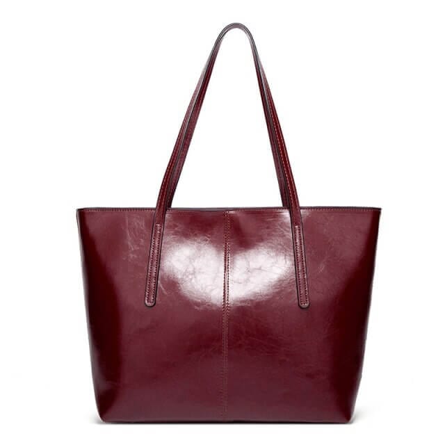 bags : Tote Bag Bruin - Vintage Oil Wax Leather in Bourgondië 45x12.5x30 CM van Pantino