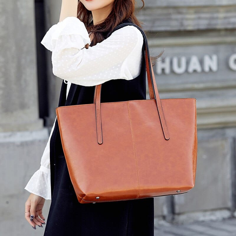 bags : Tote Bag Bruin - Vintage Oil Wax Leather in van Pantino