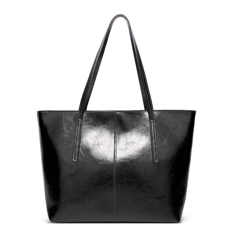 bags : Tote Bag Bruin - Vintage Oil Wax Leather in Zwart 45x12.5x30 CM van Pantino