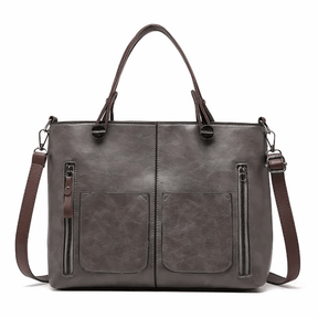 bags : Vintage Schoudertas Dames - Rosalie Leer - Bruin in Grijs van Pantino