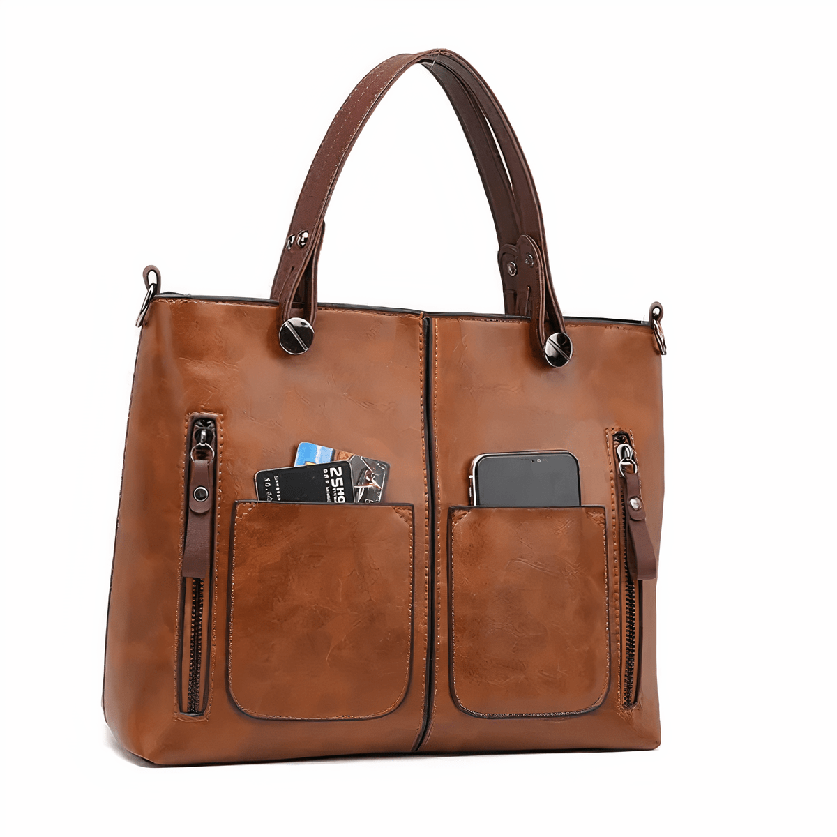 bags : Vintage Schoudertas Dames - Rosalie Leer - Bruin in van Pantino