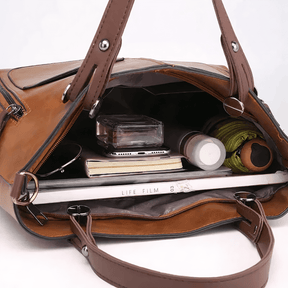 bags : Vintage Schoudertas Dames - Rosalie Leer - Bruin in van Pantino