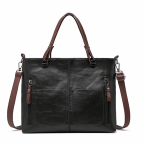 bags : Vintage Schoudertas Dames - Rosalie Leer - Bruin in Zwart van Pantino