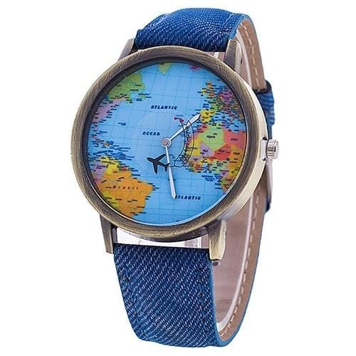 watches : Vintage Traveler's Leather Watch - Zwart in Blauw van Pantino