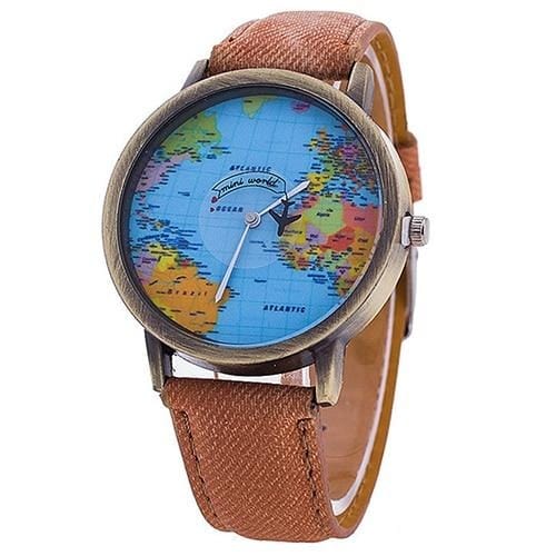 watches : Vintage Traveler's Leather Watch - Zwart in Koffie van Pantino