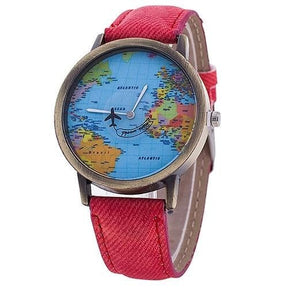 watches : Vintage Traveler's Leather Watch - Zwart in Rood van Pantino