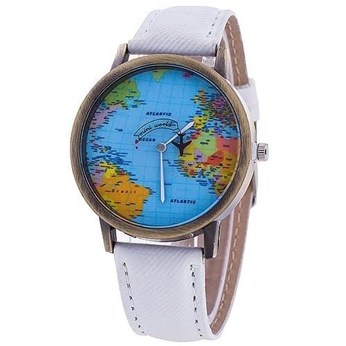 watches : Leren Horloge Zwart - Vintage Traveler's Stijl - Uniseks in Wit van Pantino
