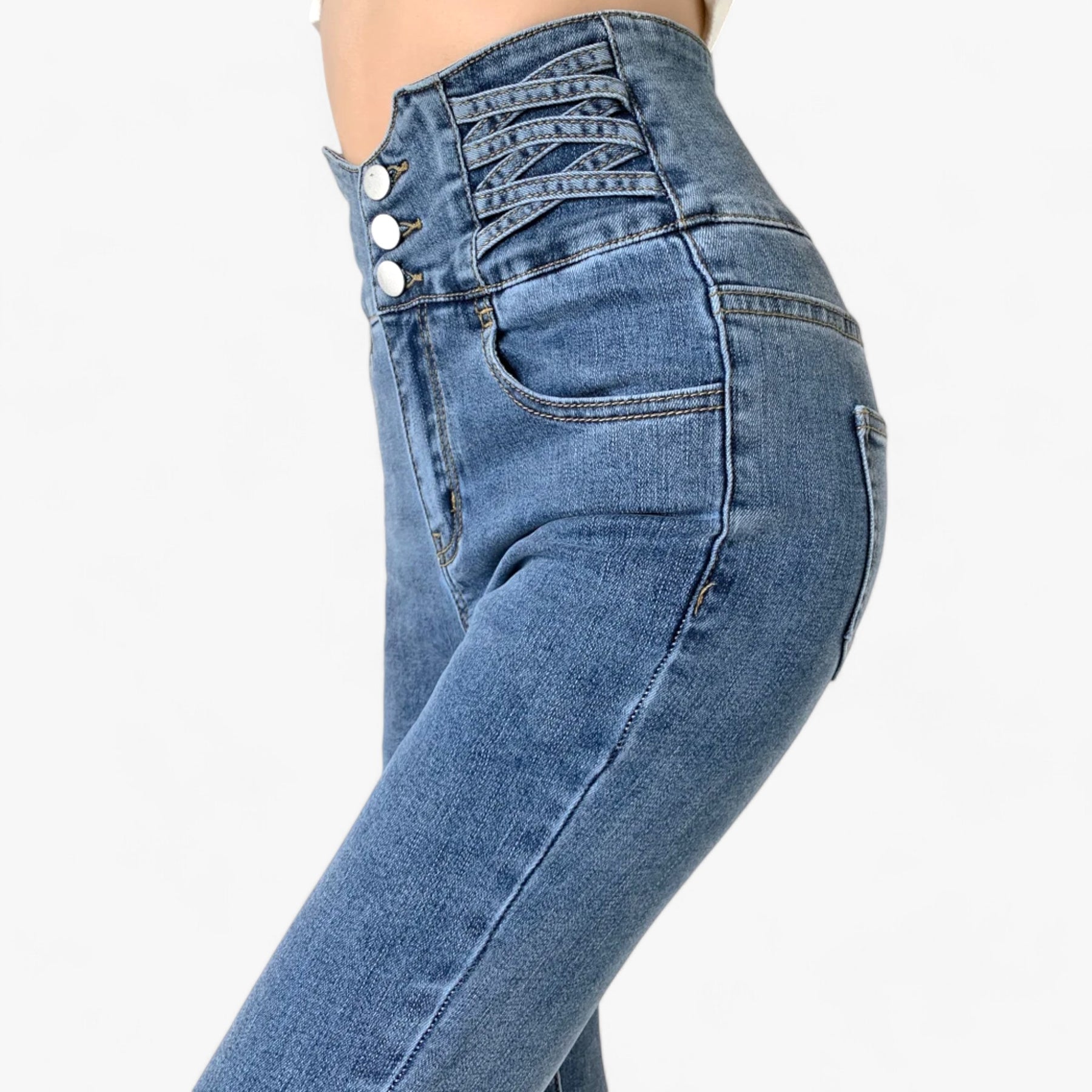 Jeans : Jeans Grijs 3 Knoppen - Skinny Koker - Slanke Stretch voor een Flatterende Pasvorm in van Pantino