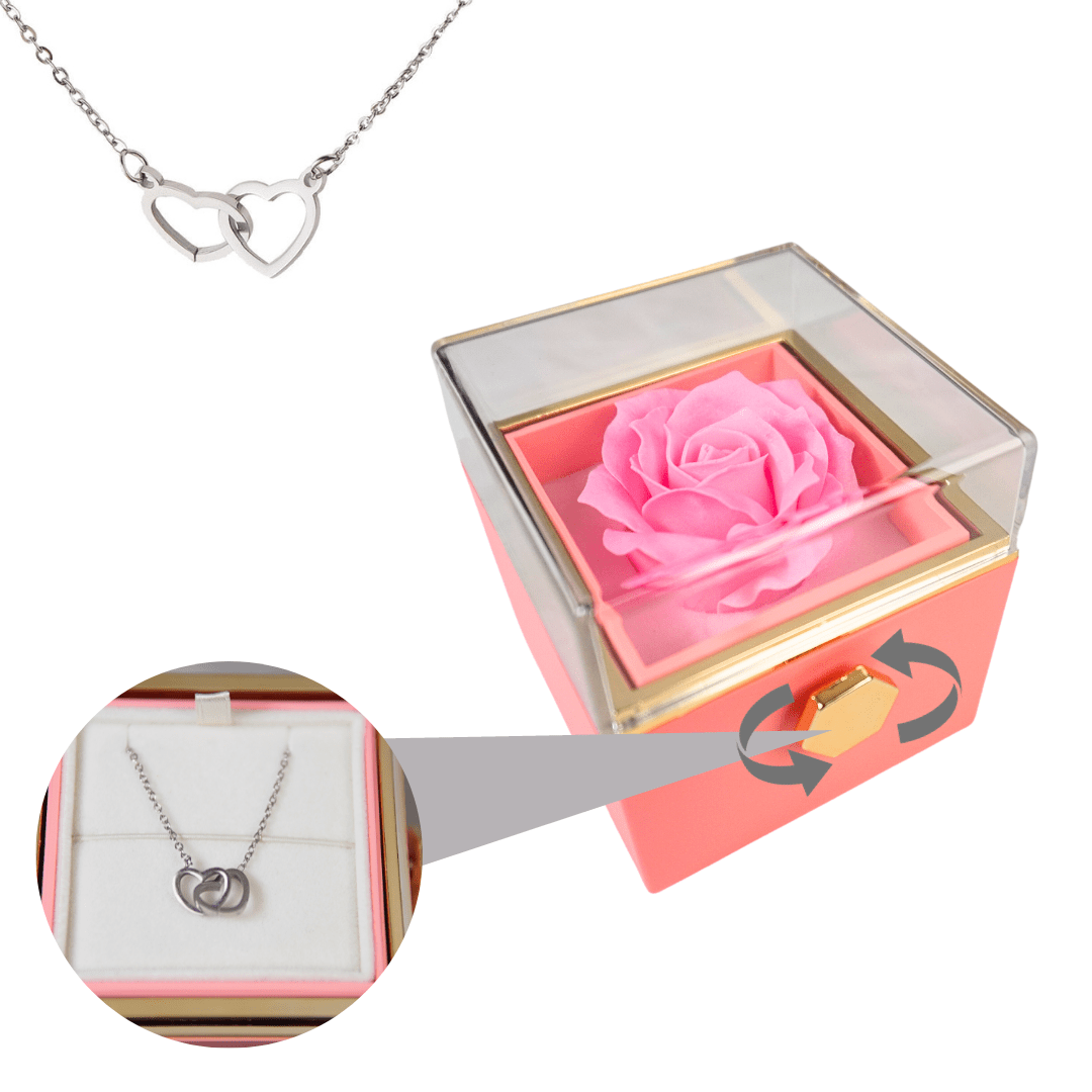 Necklace : Ketting Goud - Elegante Eeuwige Roos met in Roze Zilver van Pantino