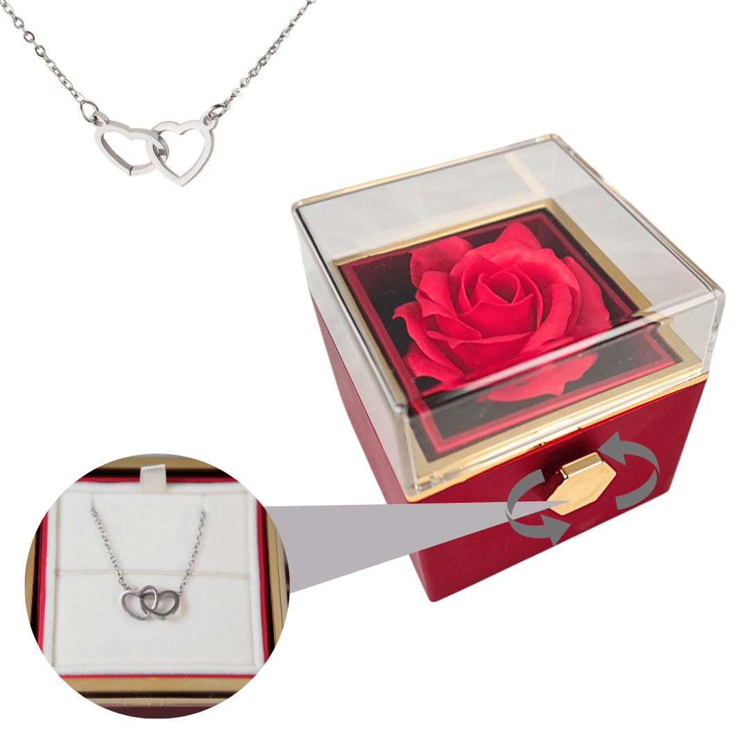 Necklace : Ketting Goud - Elegante Eeuwige Roos met in Rozerood Zilver van Pantino