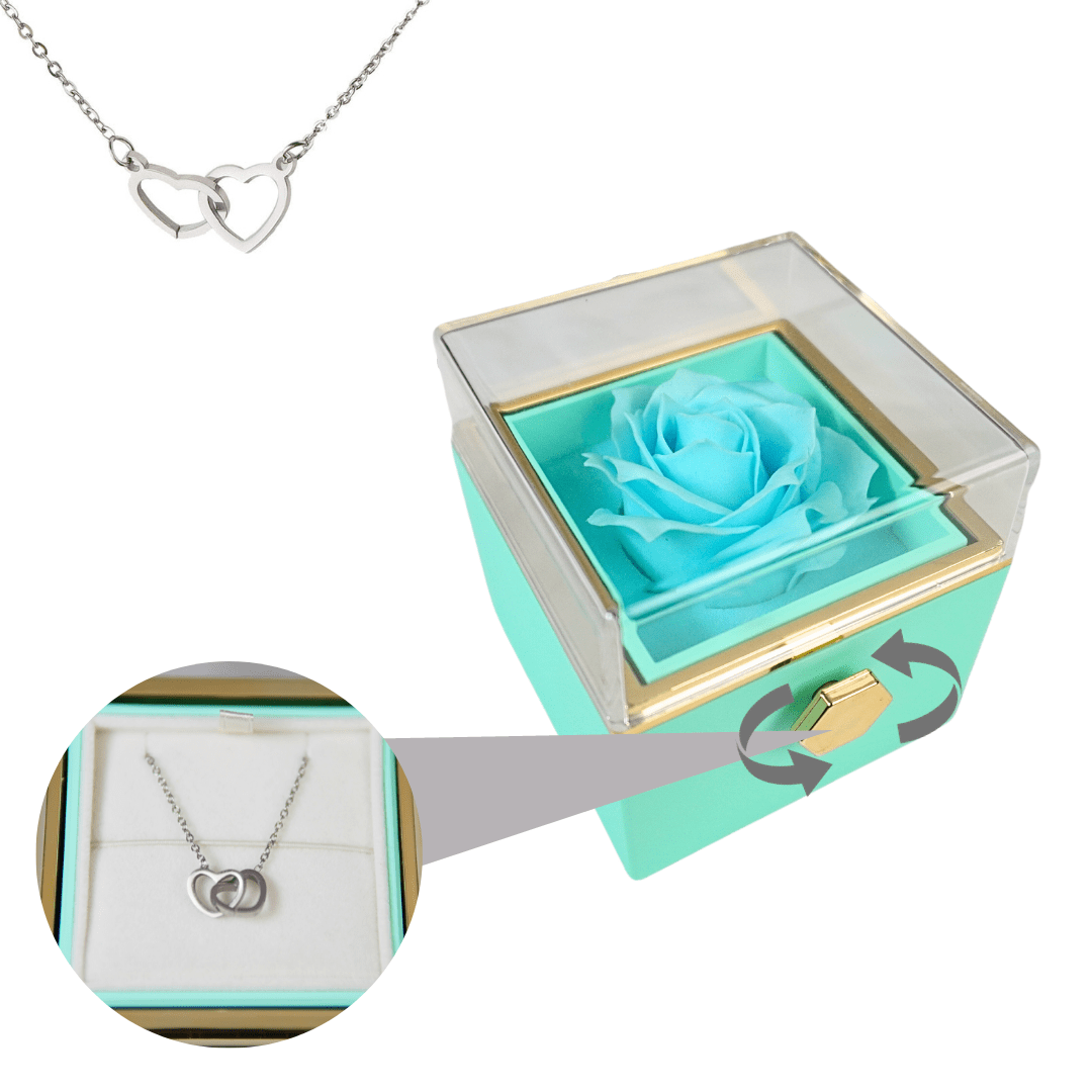 Necklace : Ketting Goud - Elegante Eeuwige Roos met in Turqoise Zilver van Pantino