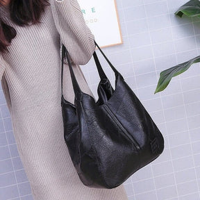 bags : Grote PU Leren Tas Leer - Zwart in Zwart van Pantino