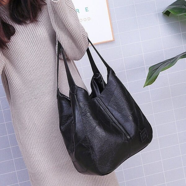 bags : Grote PU Leren Tas Leer - Zwart in Zwart van Pantino