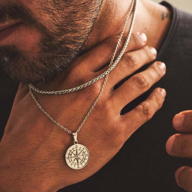 Necklace : Heren Ketting - Vnox Zilverkleurige RVS Halsketting voor Mannen, Gelaagd & Duurzaam in Silver Dark van Pantino