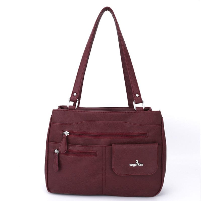 Handbag : Vrouwen Multipocket Handtas Dames - Zwart in Donkerrood van Pantino