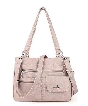 Handbag : Vrouwen Multipocket Handtas Dames - Zwart in Licht Roze van Pantino