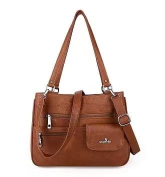 Handbag : Vrouwen Multipocket Handtas Dames - Zwart in Rustiek Bruin van Pantino