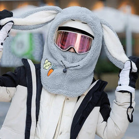 Helmet Cover : WarmHelmet - Konijnenoor Decoratieve Helmhoes Konijn - Wit in Konijn - Grijs van Pantino