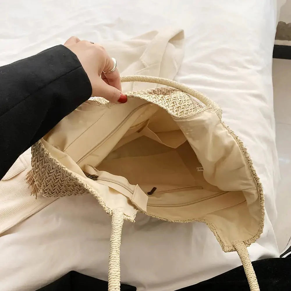 bags : Geweven Tas Dames - Grote Capaciteit Stijlvol - Rotan in van Pantino