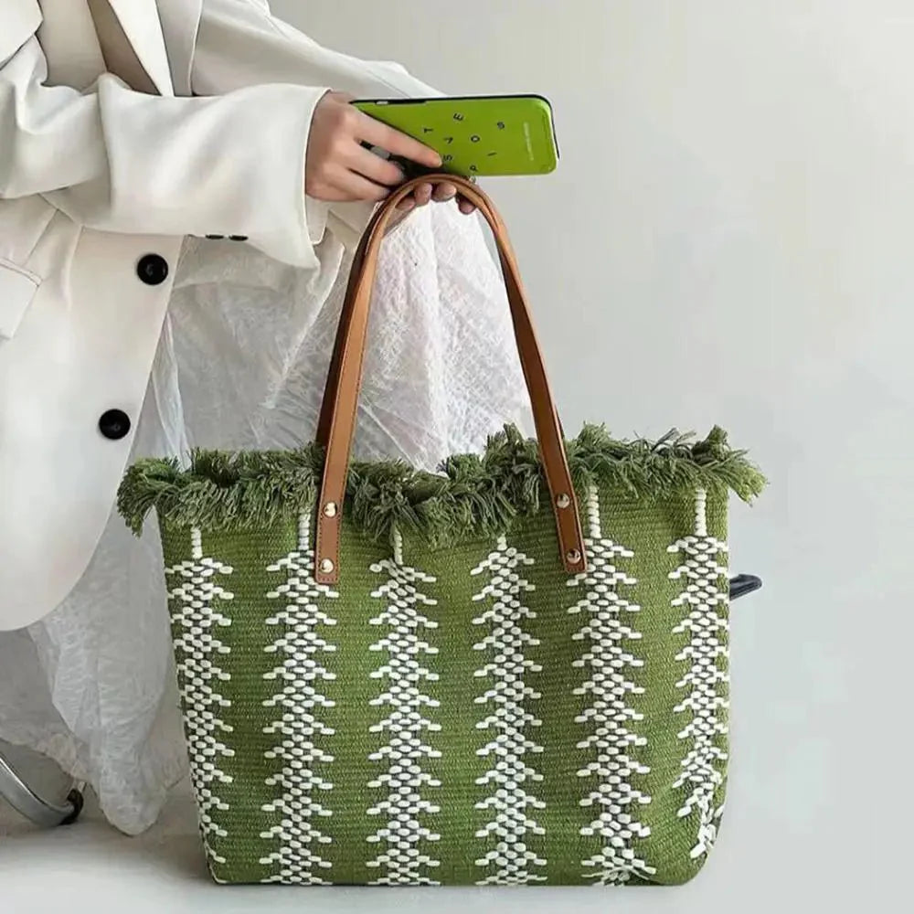 bags : Geweven Tas Dames - Grote Capaciteit Stijlvol - Rotan in Groen van Pantino