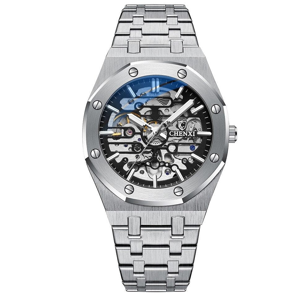 watches : Horloge Zilver Zwart - Wesley Watch - Mechanische in Zilver Zwart van Pantino