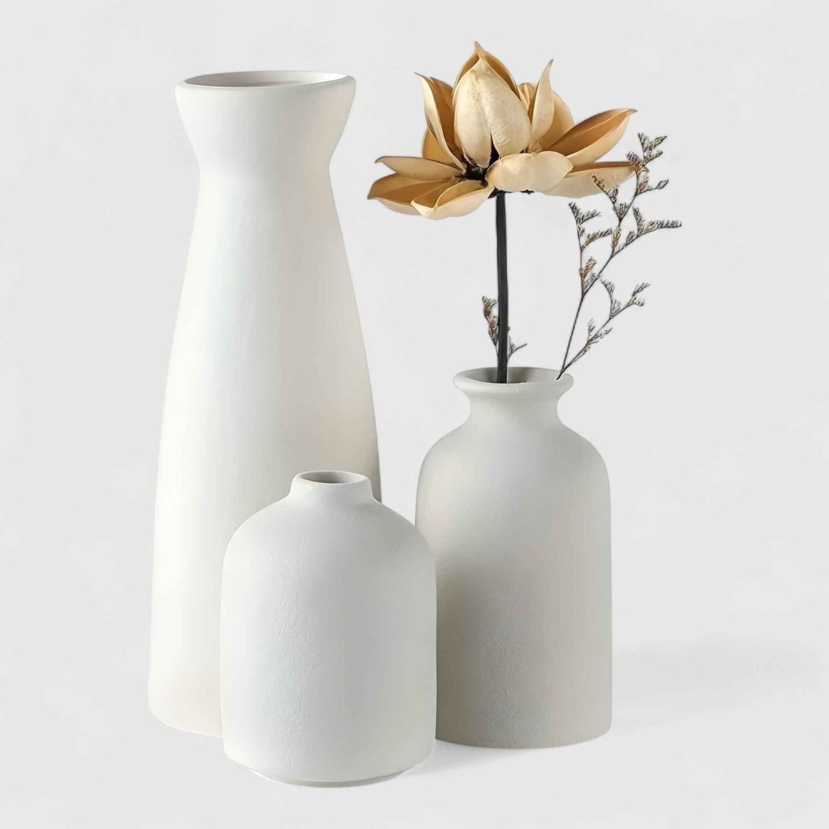 Set van 3 Moderne Decoratieve Vazen van Wit Keramiek voor Woonkamer