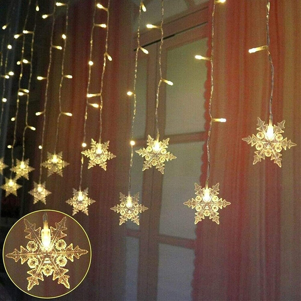 LED Sneeuwvlok Lichtgordijn – Kerstverlichting met 8 Lichtstanden