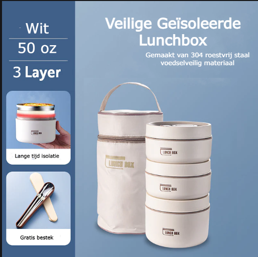 home & garden : MealBox - (gratis Bestekset + Draagtas T.w.v. € 19.95) - Wit in Wit 3 Boxen + Tas + GRATIS bestekset van Pantino