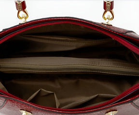 bags : Schoudertas Dames Zwart - Glanzend Leer Krokodillenpatroon - PU-Leer in van Pantino